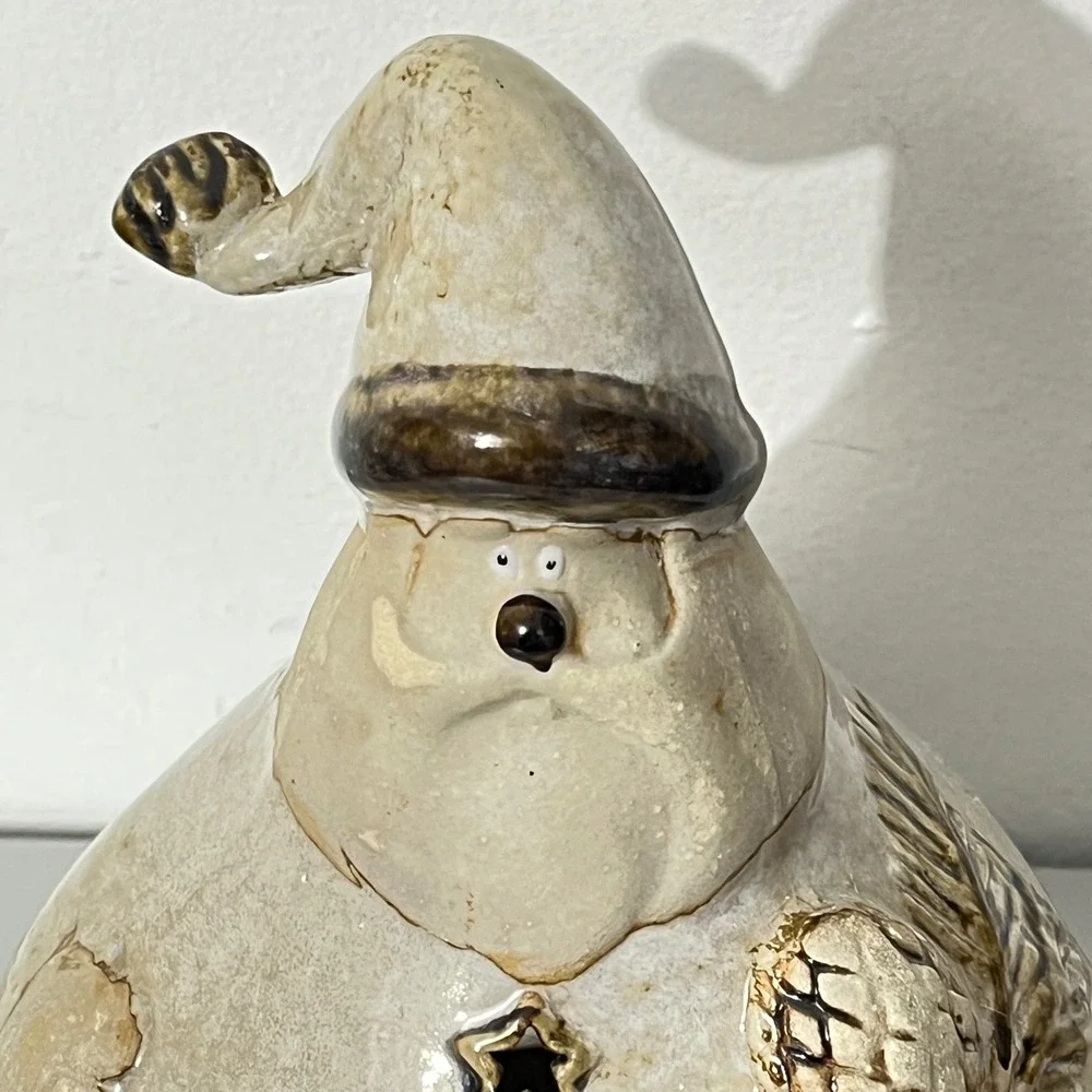 Kirkland's Potter's Garden Santa Candle Holder  Cream Ceramic 96182